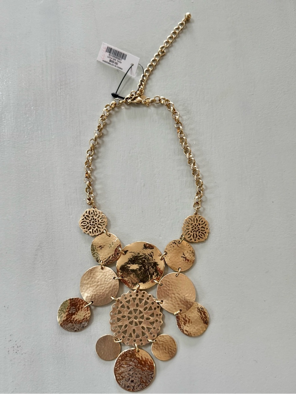 Chico's Gold Textured Filigree Disc Bib Necklace